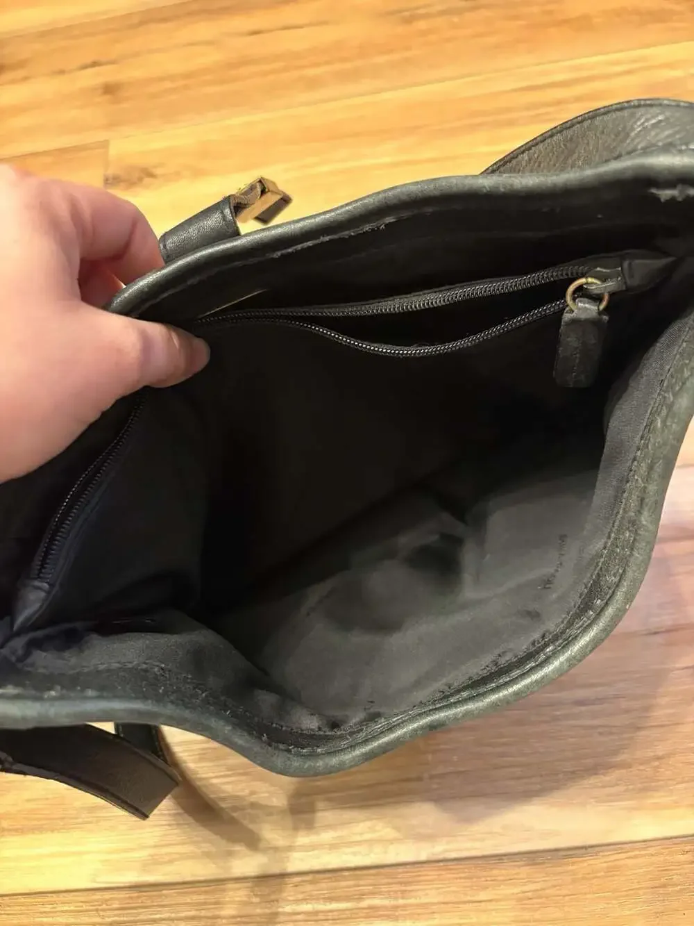 Mila Paoli Black Genuine Leather Shoulder Hobo Bag with Gold-Tone Hardware